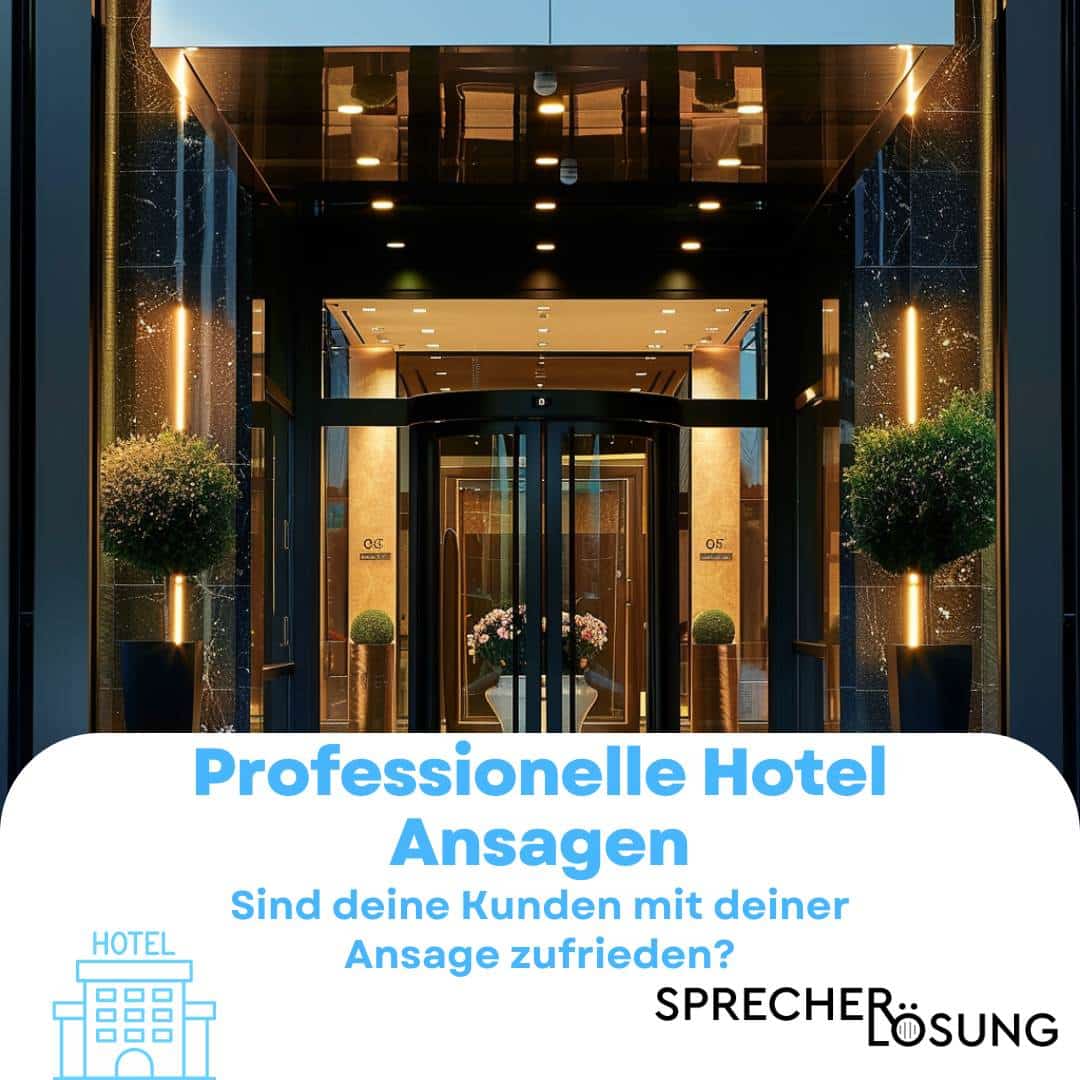 Hotel Telefonansage Thumbnail. Eingang eines schönen Hotels mit der Schrift "Professionelle Hotel Ansagen" darunter. Untertitel: Sind deine Kunden zufrieden mit deinen Hotelansagen?